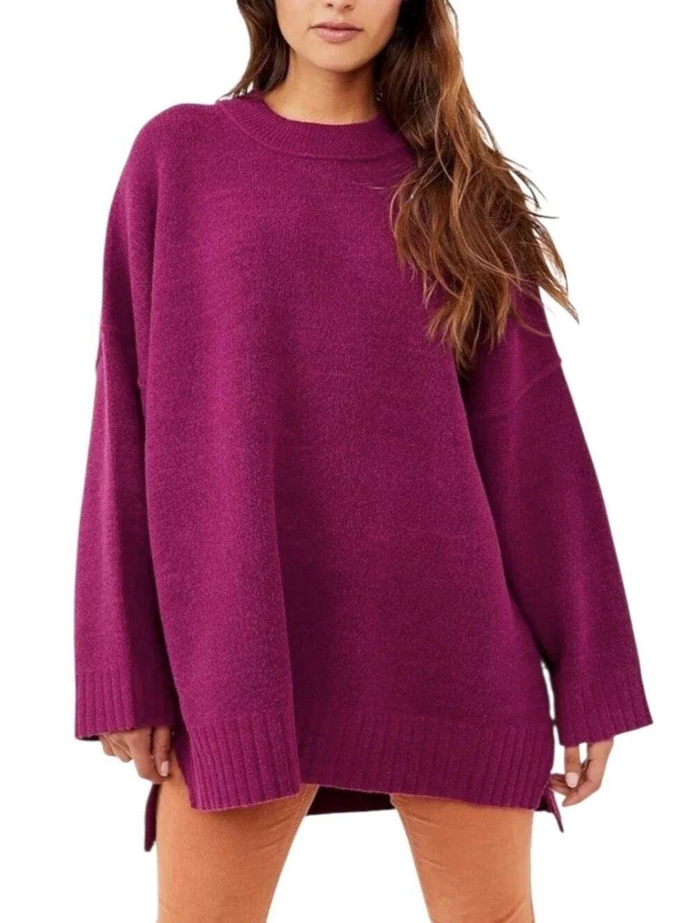Free People Peaches Plum Caspia Oversized Tunic Sweater. Size XS/Runs Very Large